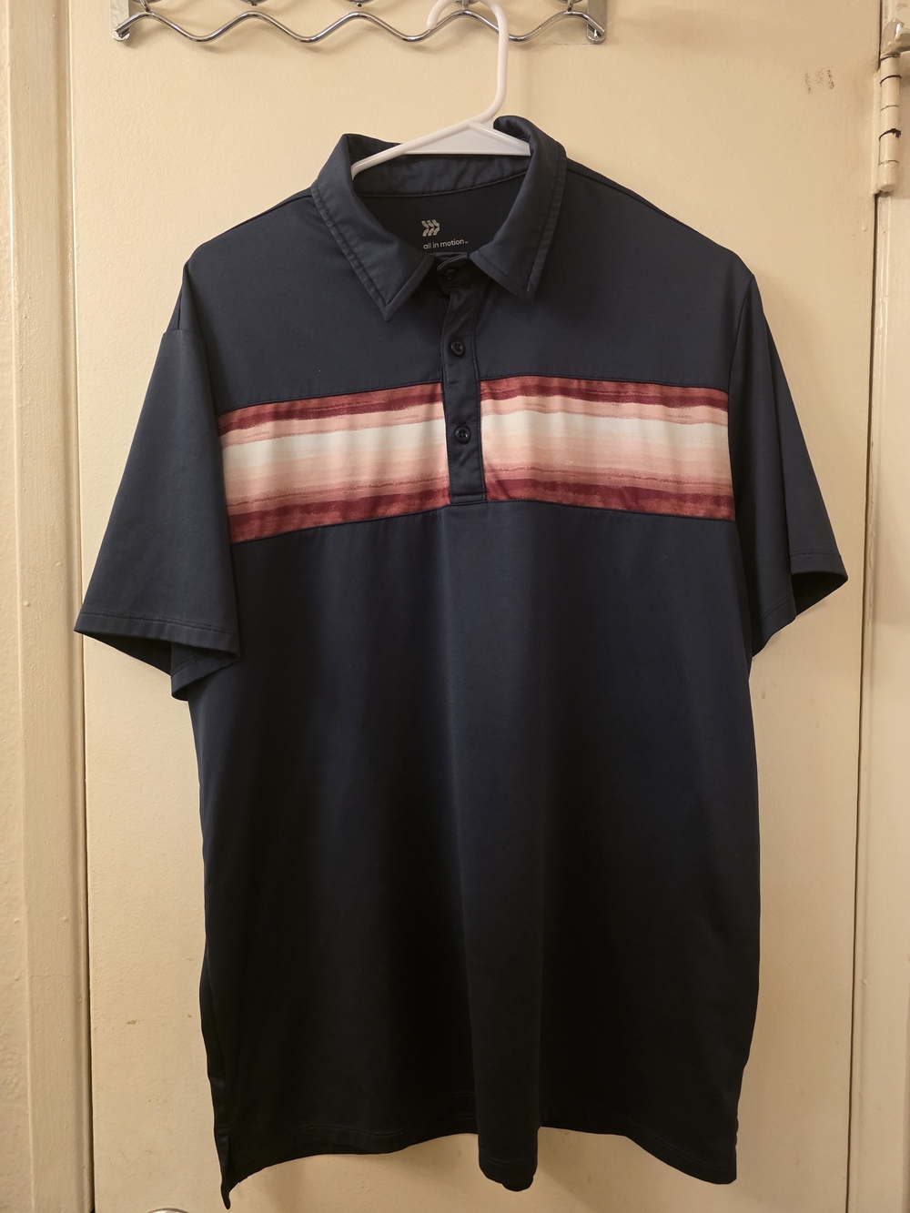 all in motion Navy Polo with Maroon and Cream Stripe